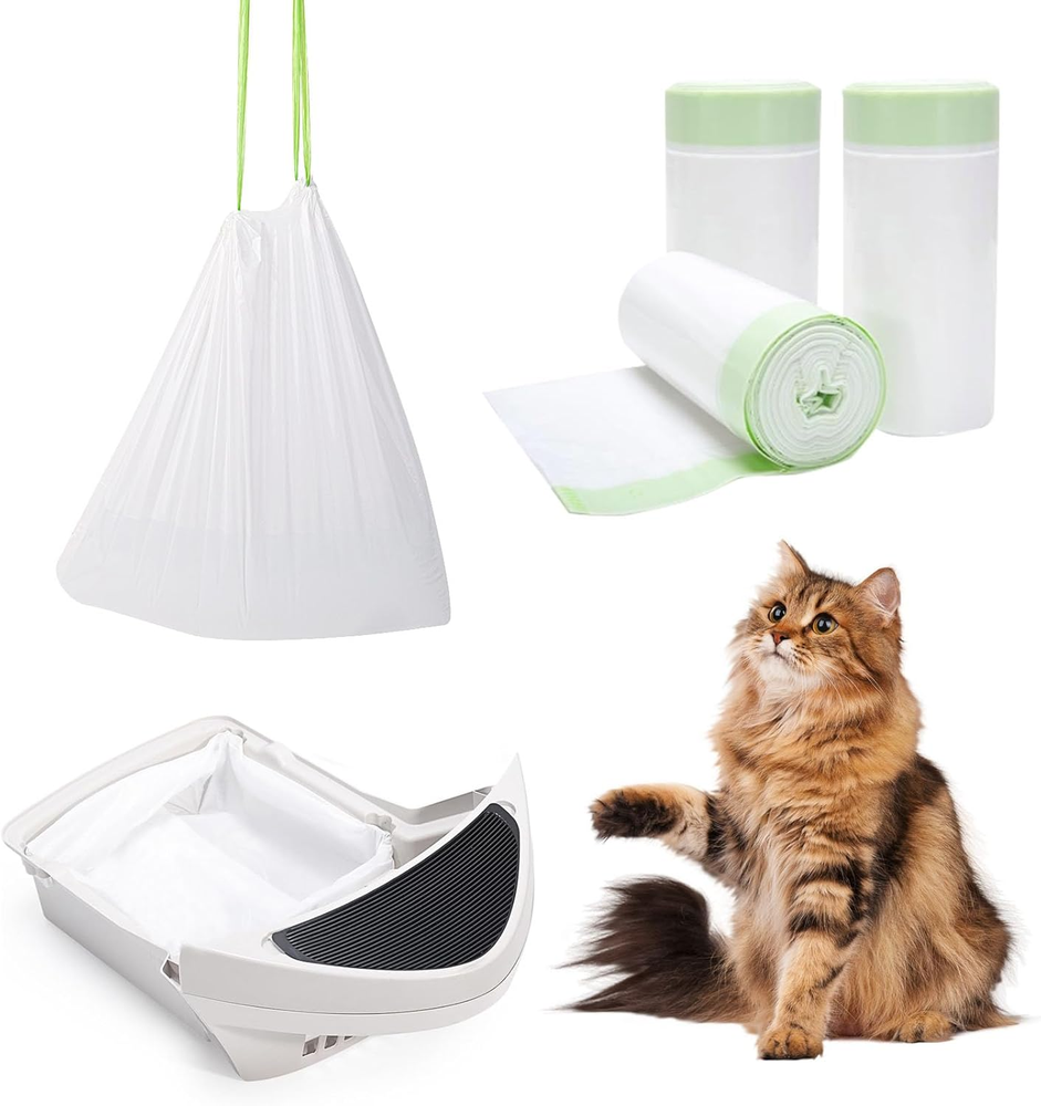 Litter Box Waste Bags for Robot 4 and 3 60 Pack Drawstring Self Cleaning Cat
