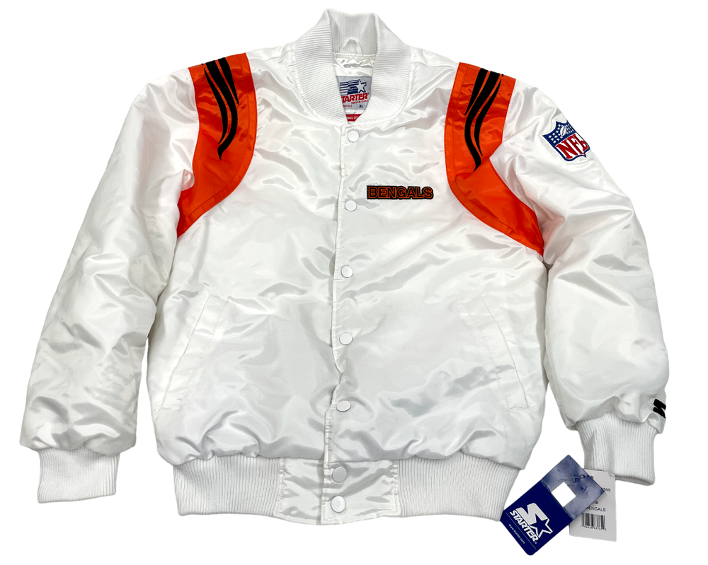 NEW Cincinnati Bengals Vintage Starter Satin 90's HOMAGE Bomber Jacket White XL