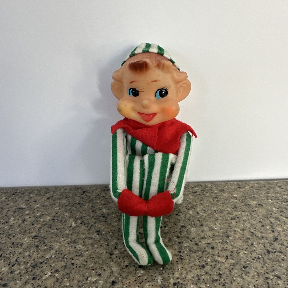 MCM Elf Pixie Knee Hugger Striped Not Colorfast Japan Christmas Shelf Sitter VTG