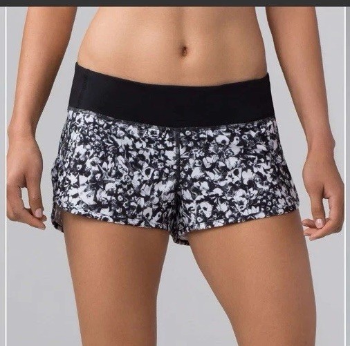 Lulmon Speed Short 2.5 Mash Up White Black Floral Size 2
