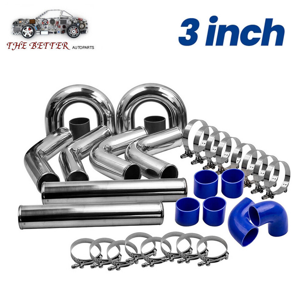 3 Inch Universal Aluminum Turbo Intercooler Elbow Pipe Kit with Silicone Hose and Clamps