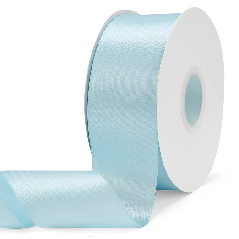 Light Blue Double Faced Satin Ribbon 2 Inch x 50 Yards Solid Color Fabric Ribbon