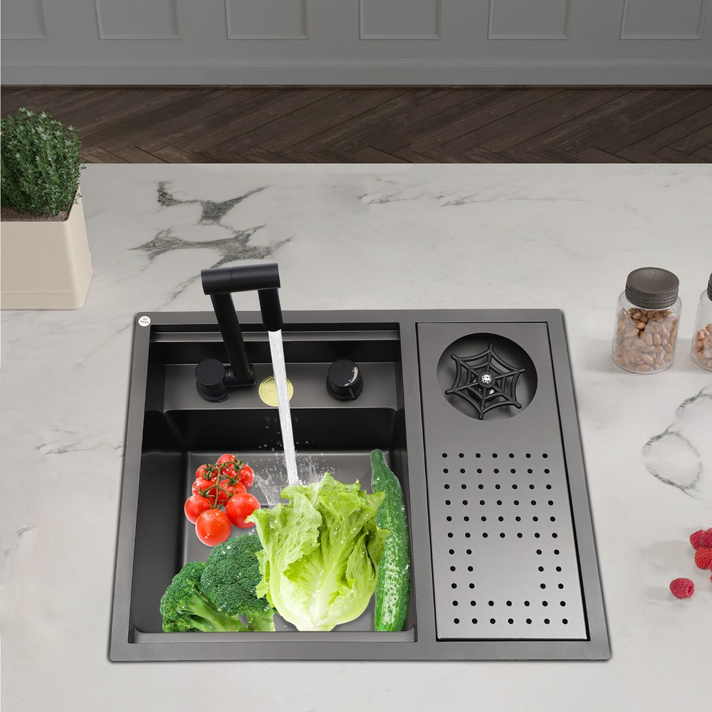 Drop In Sink Single Bowl Stainless Steel Top Mount Kitchen Bar Sink w/Faucet