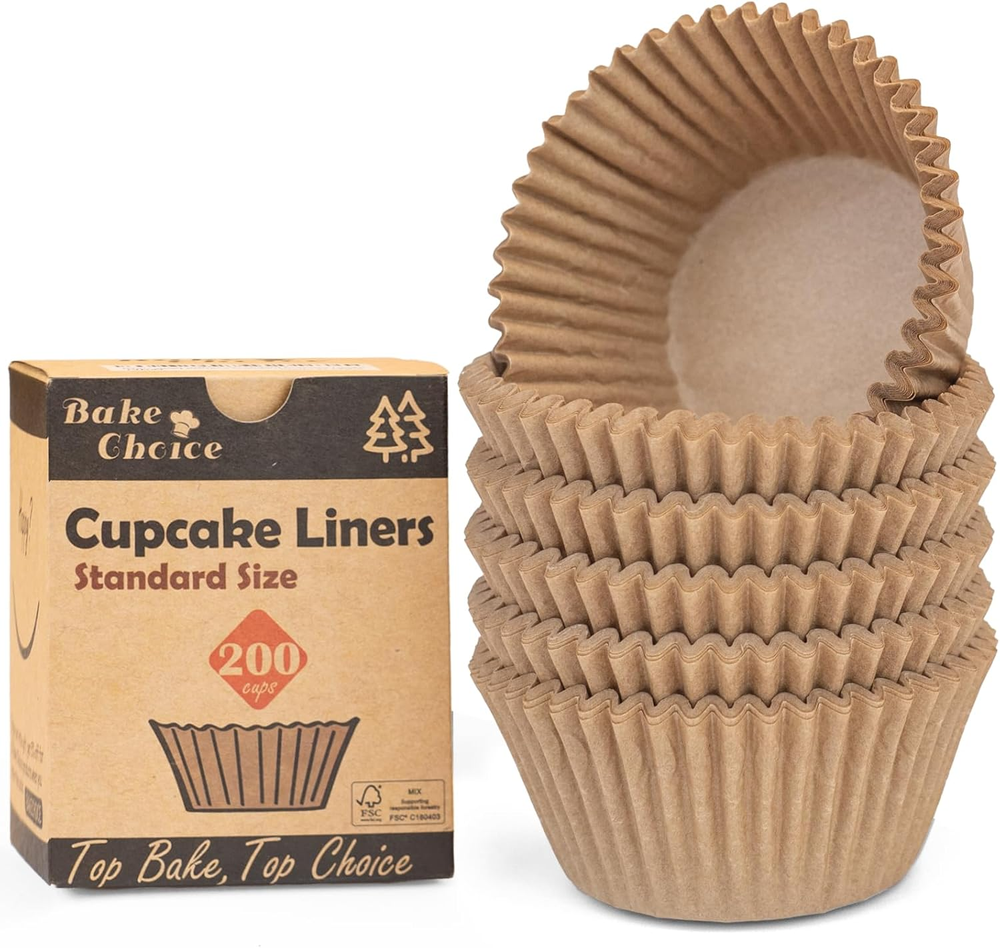 Non-Stick 200Pcs Food-Grade Baking Cupcake Liners Natural Standard Size