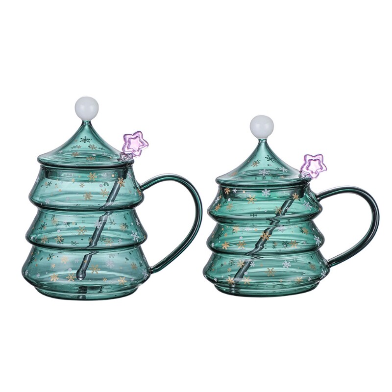 400/500ml for Creative Christmas Tree Cup Tea Coffee Mug with Lid Star Spoon Gla