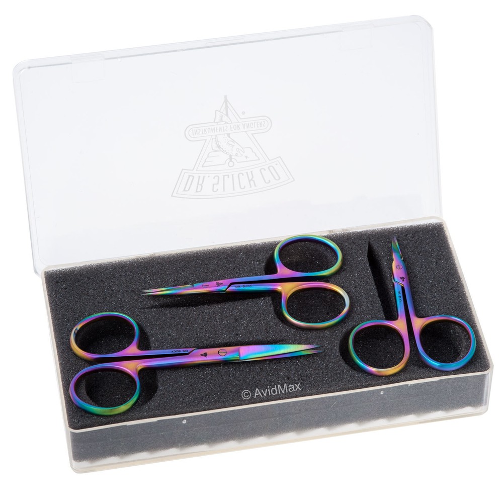 Dr. Slick Prism Scissors Gift Set Straight Serrated Blades 3 Pair + Fly Box