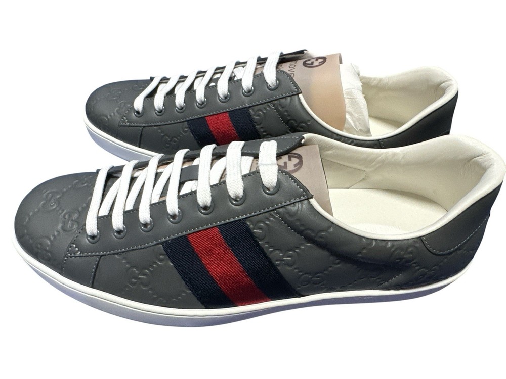 Gucci Gray Leather Sneakers with Striped Detailing