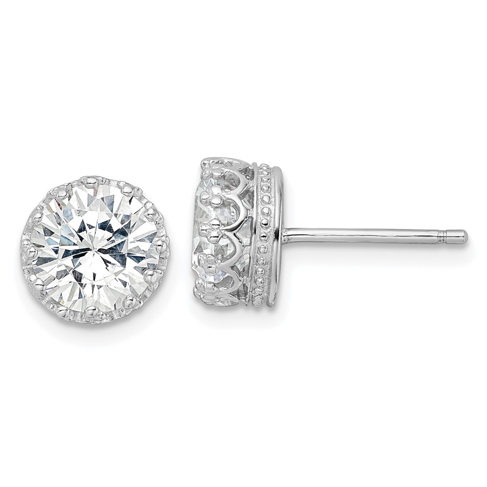 Sterling Silver Brilliant-cut Cubic Zirconia 8mm Crown Stud Earrings 1.37gm