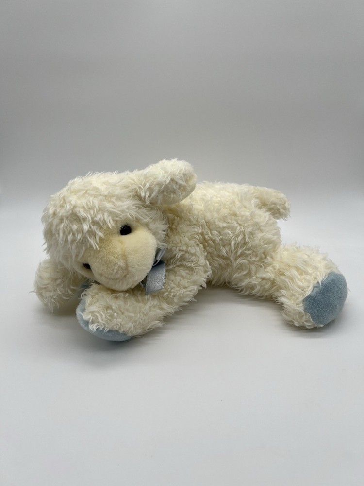 Russ Berrie Muttons White Lamb Sheep Plush Animal 10” Blue Ribbon