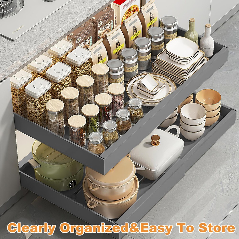 Pull Out Cabinet Organizer Expandable Drawer Storage Heavy Duty Slide out Drawer