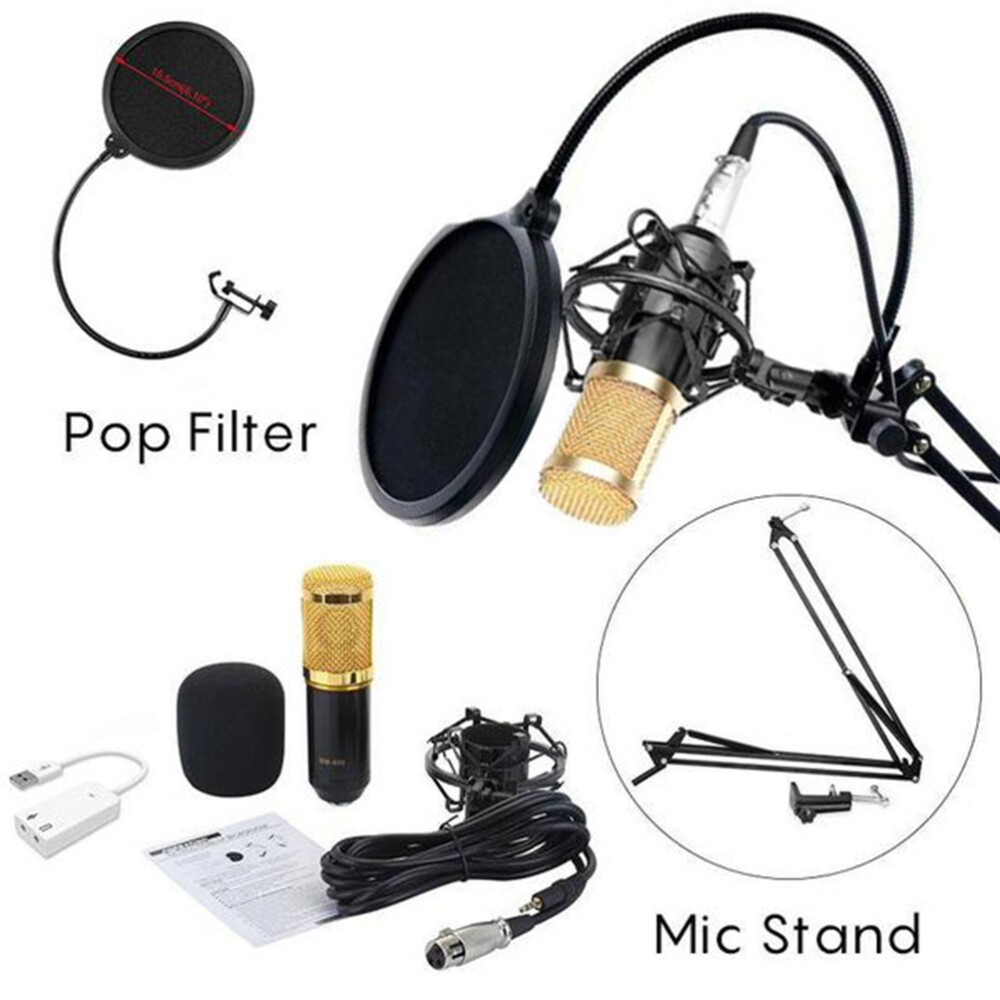 Professional Condenser Mic Bundle with Shelf and Adjustable Boom Stand