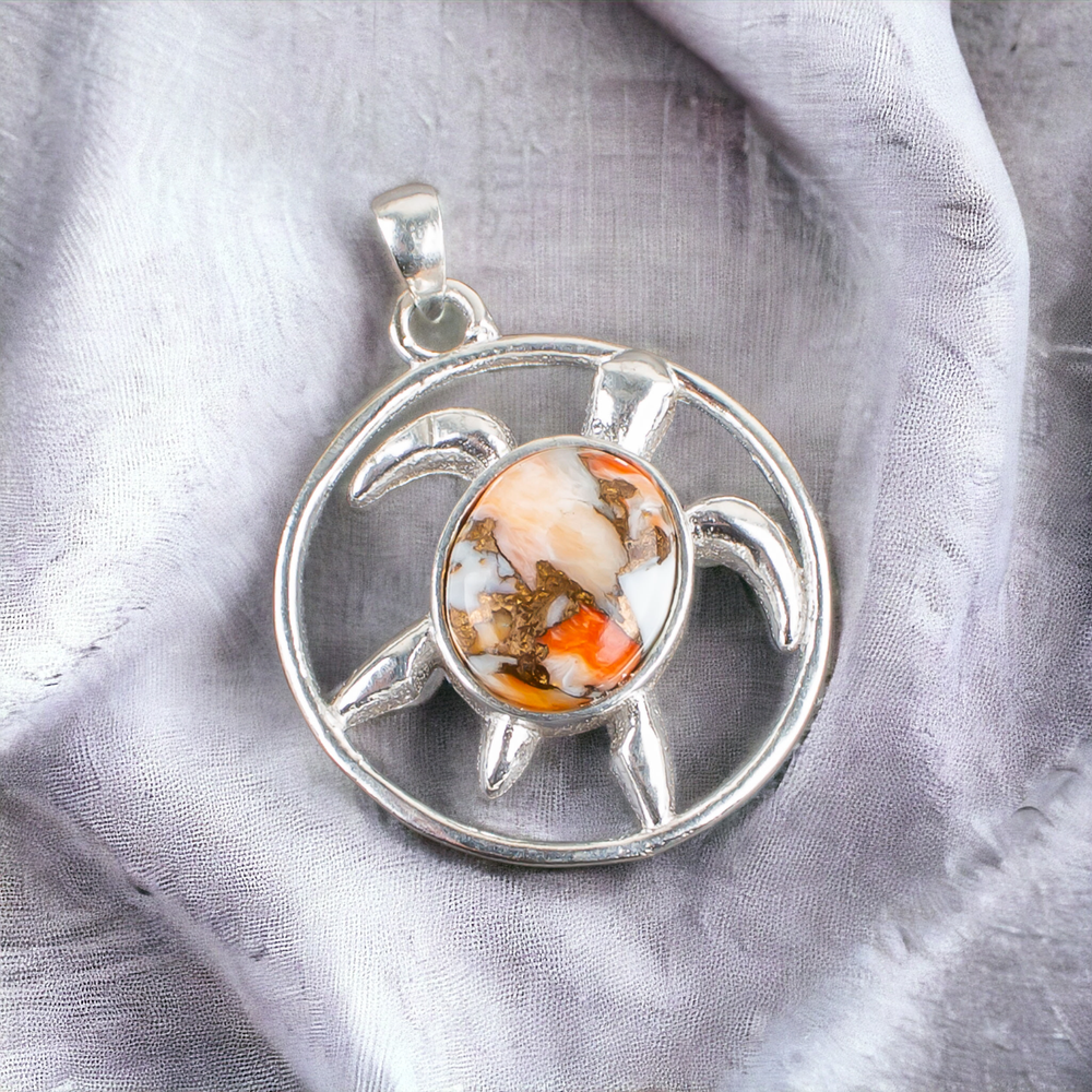 Gift For Women Pendant Charm 925 Silver Natural Orange Copper Turquoise Gemstone
