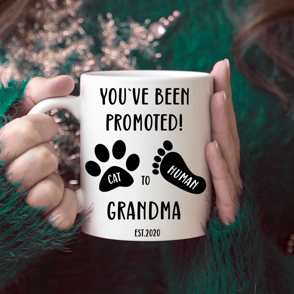 Cat Grandma Mug Promoted to Human Grandma Baby Reveal Gift for New Grandmothers