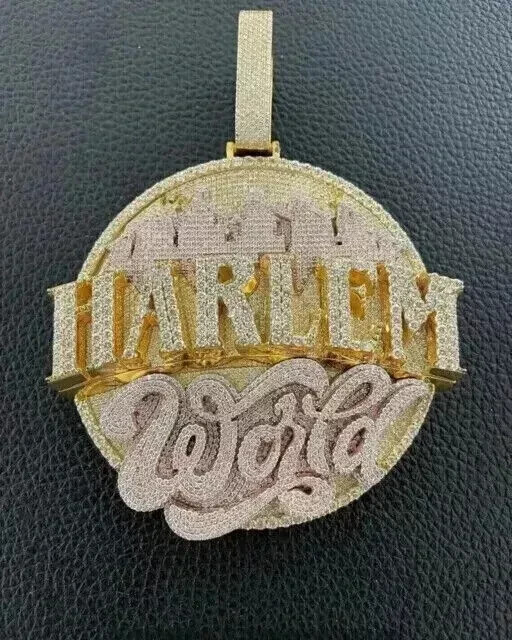 6Ct Round Cut Natural Moissanite Men's Custom Pendant 14k Yellow Gold Plated