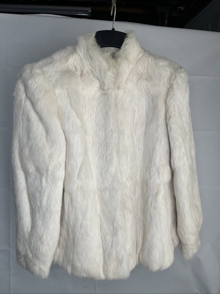 Vintage Genuine Rabbit Fur Coat Jacket Cream Size Small with Some Wear