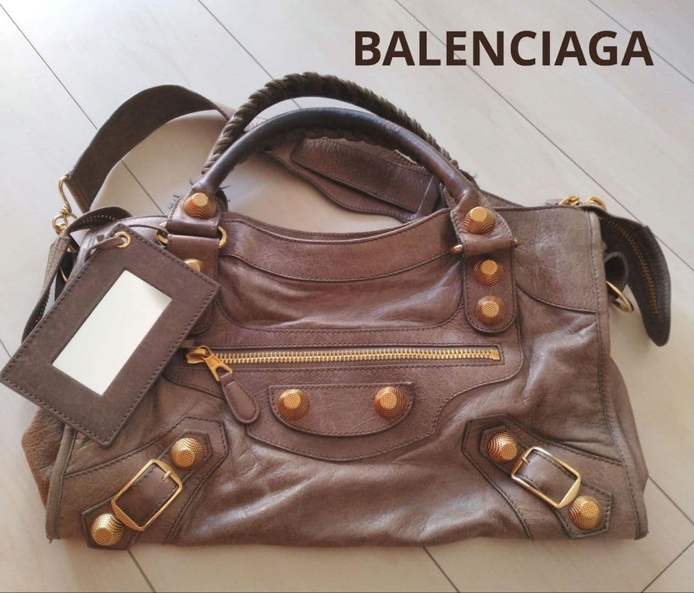 Balenciaga Giant City Hand Shoulder Bag Brown Womens Leather Auth From Japan RIN