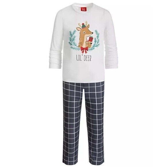 Matching Kid's Lil Deer Mix It FamilyPajama Set, Grey Plaid 2T-3T.