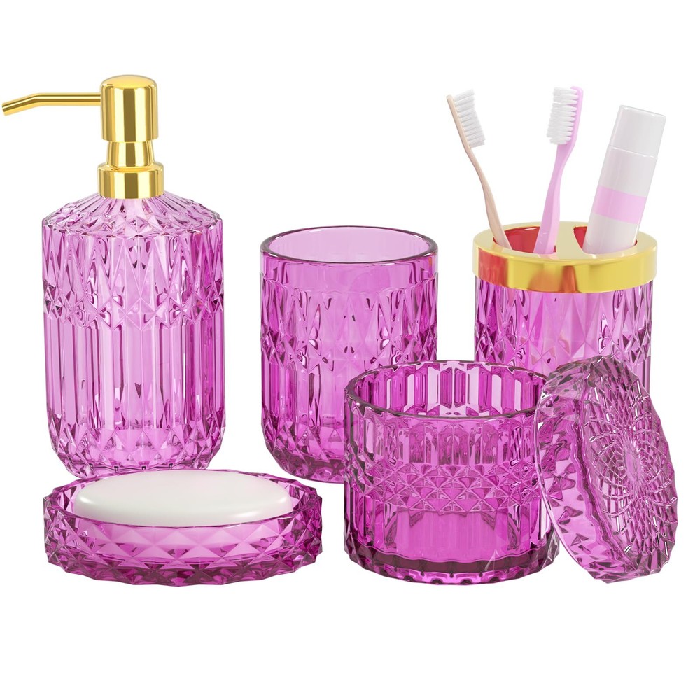 Bathroom Accessories Set 5pcs Glass Soap Dispenser And Toothbrush Holder Set Wit