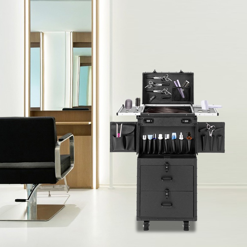 Floor Standing Rolling Makeup Case Cosmetic Trolley Makeup Storage Organizer Box