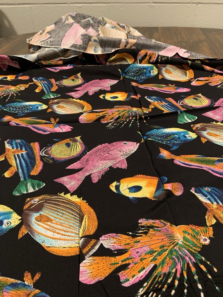 Tropical Fish Material Very Colorful Fish On Black Background 3 Yards 13”