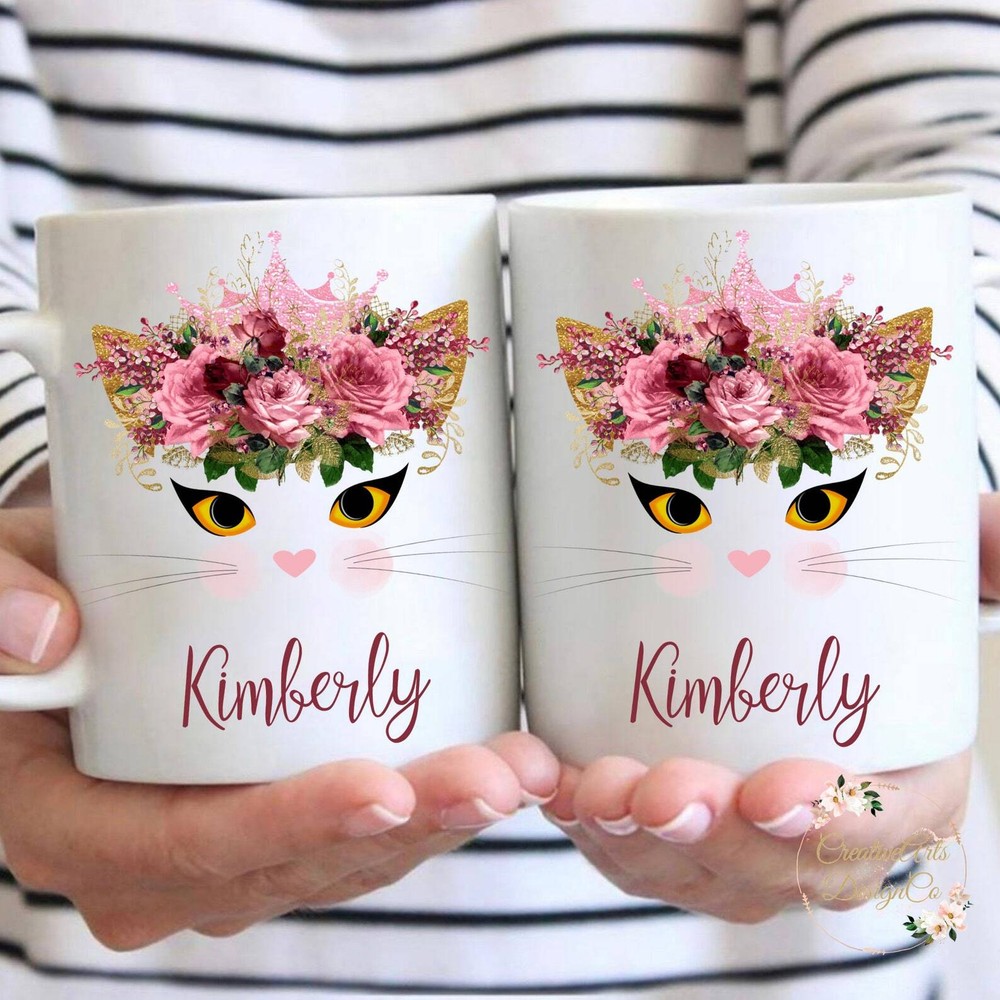 Personalized Kitty Mug Personalized  Kids Ceramic  Mug Floral Mug Microwave