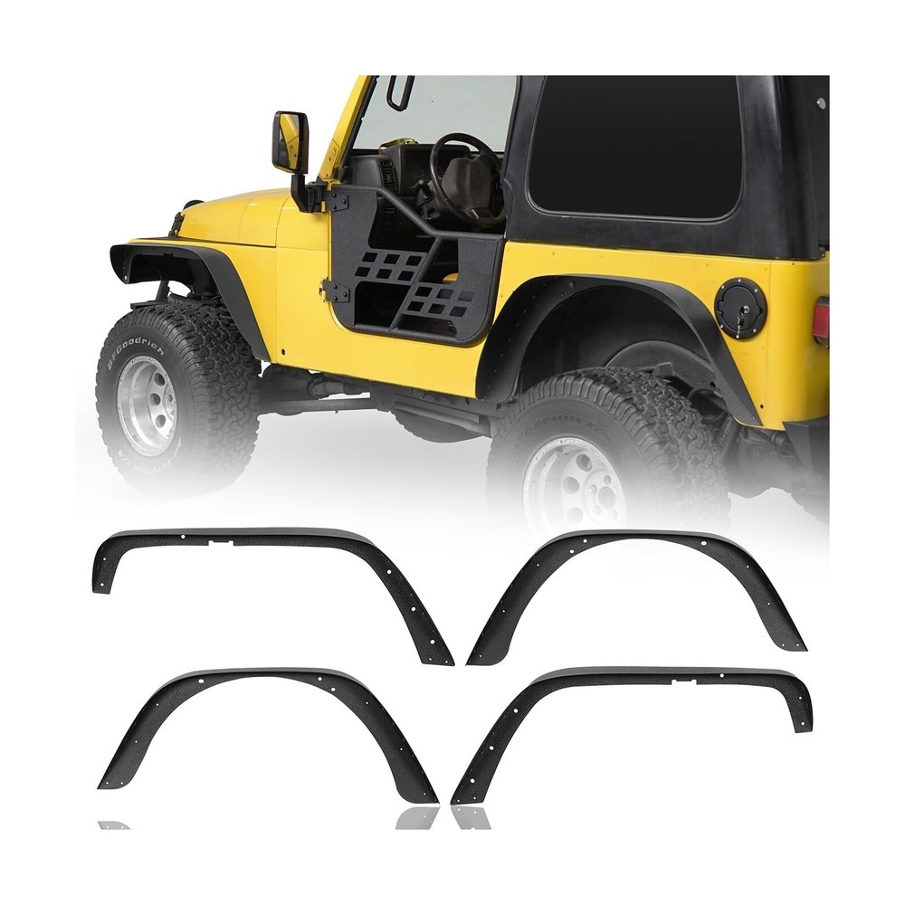 Hooke Road Wrangler TJ Flat Fender Flares, Front & Rear Steel Wheel Flares Li...