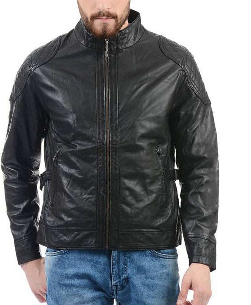 Handmade Motorcycle Biker New Satin Black Leather Jacket For Men's Special Wear