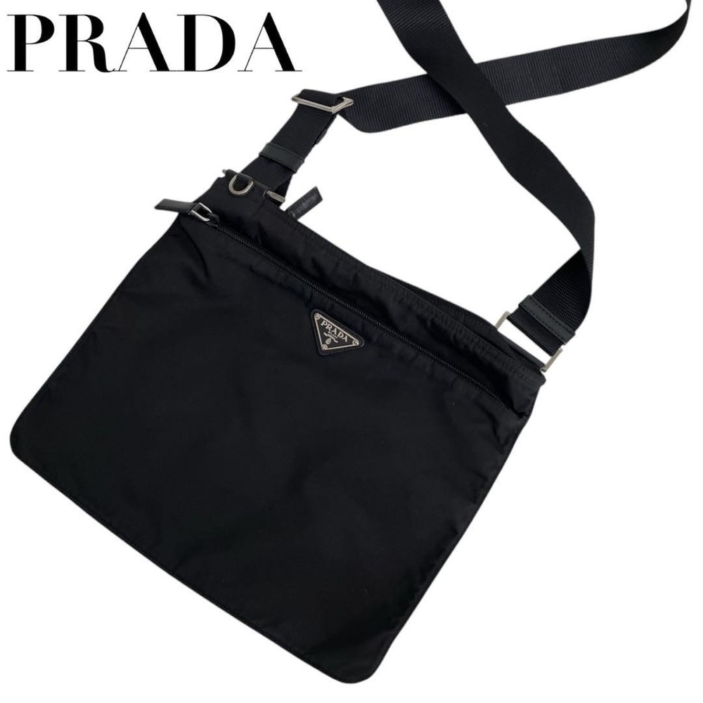 Prada Black Nylon Triangle Logo Shoulder Crossbody Bag Authentic Excellent Condition