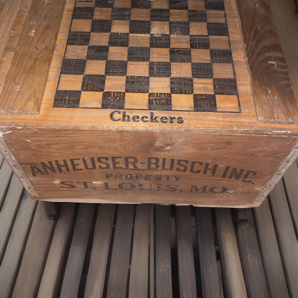 RARE (CHECKERS LID) Vintage Budweiser Wooden Crate Box Anheuser-Busch Bud Beer