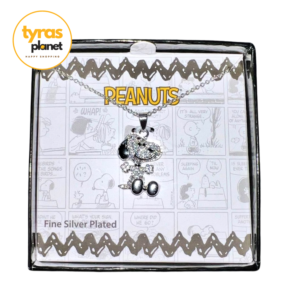 Snoopy Sparkling Silver Plated Peanut Pendant Necklace Gift Set New in Box