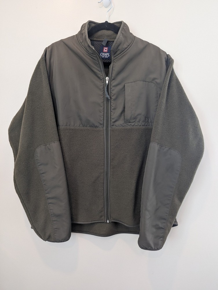 Chaps Men's Brown Fleece Full Front Zip Up Jacket With Pockets Size Large L