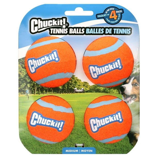 Chuckit Medium Rubber Tennis Ball Dog Toy for Dogs 20-60 lb, 2.5 Inch, 4 Pack