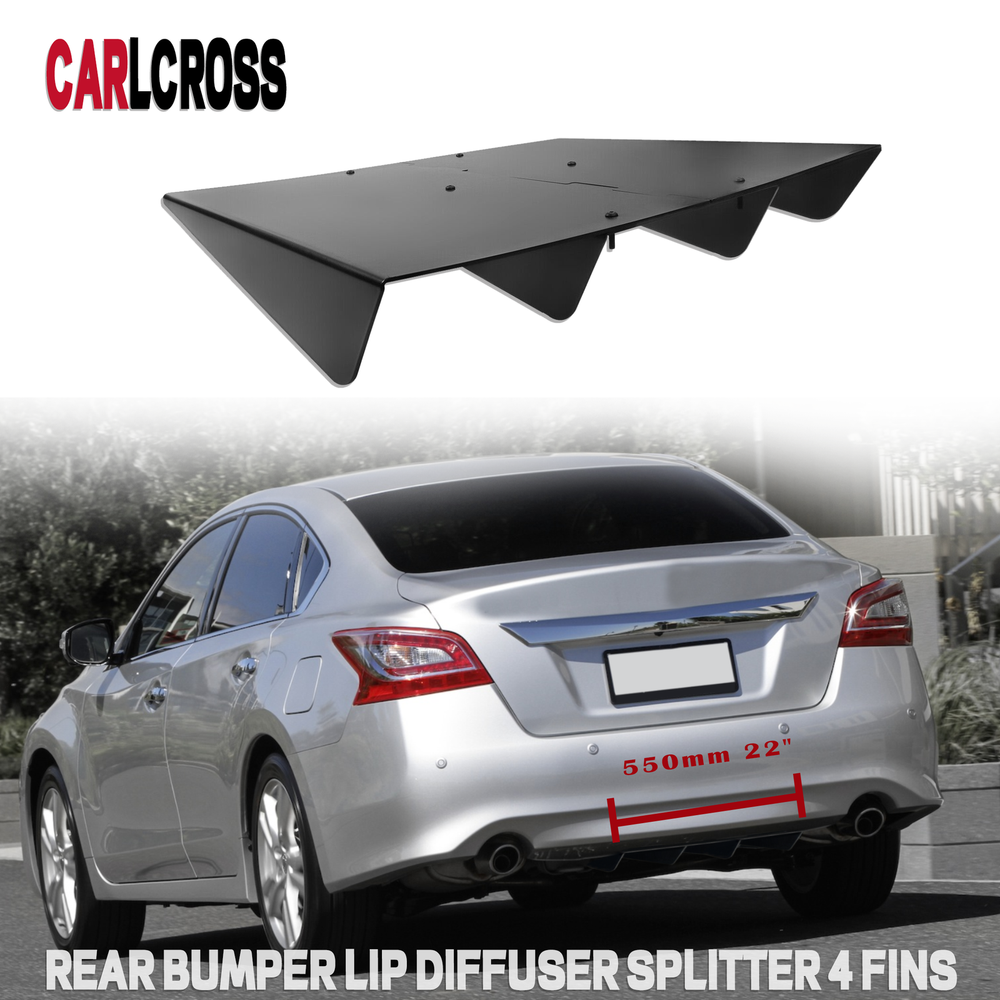 22x20 Inch Nissan Car Rear Bumper Lip Diffuser Splitter with 4 Fins - Black