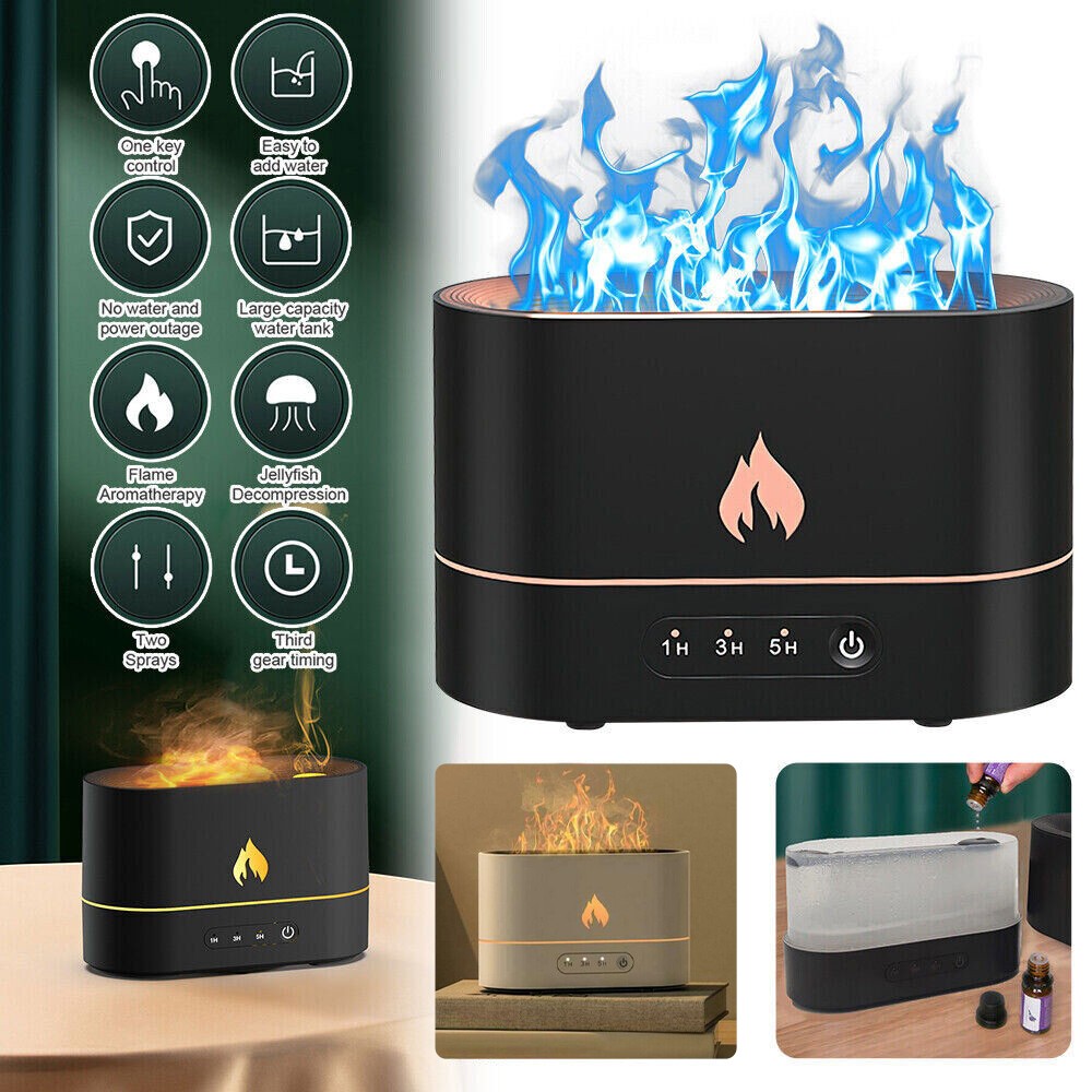 250ml Air Humidifier Essential Oil Aroma Diffuser 3D Flame Mist Home Decor USB