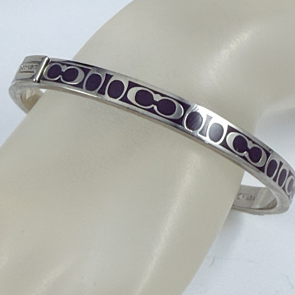 COACH Purple Enamel Silver-Tone Bangle Bracelet for Women