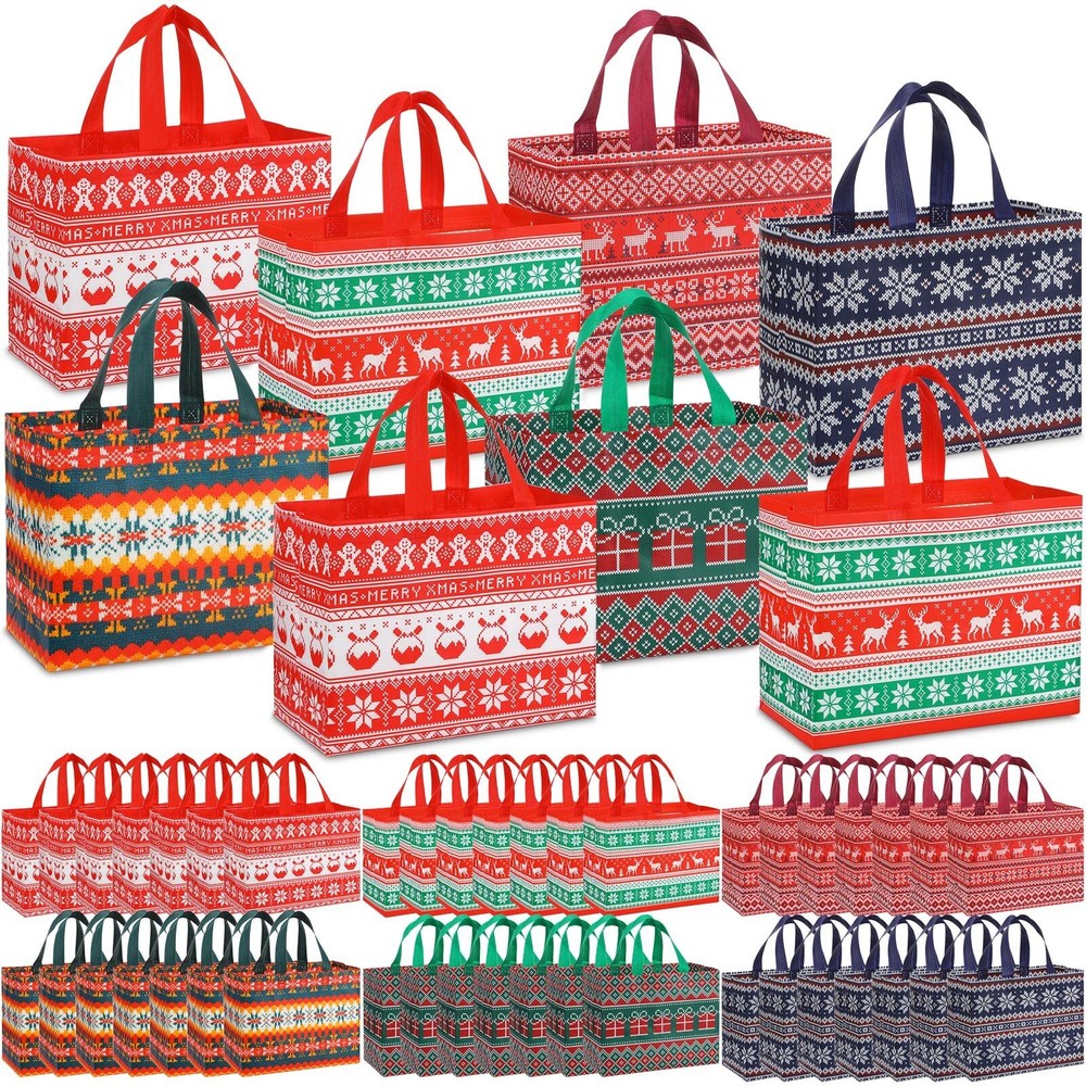 48 Pcs Christmas Bags for Gifts Large Christmas Tote Bags Reusable Christmas ...
