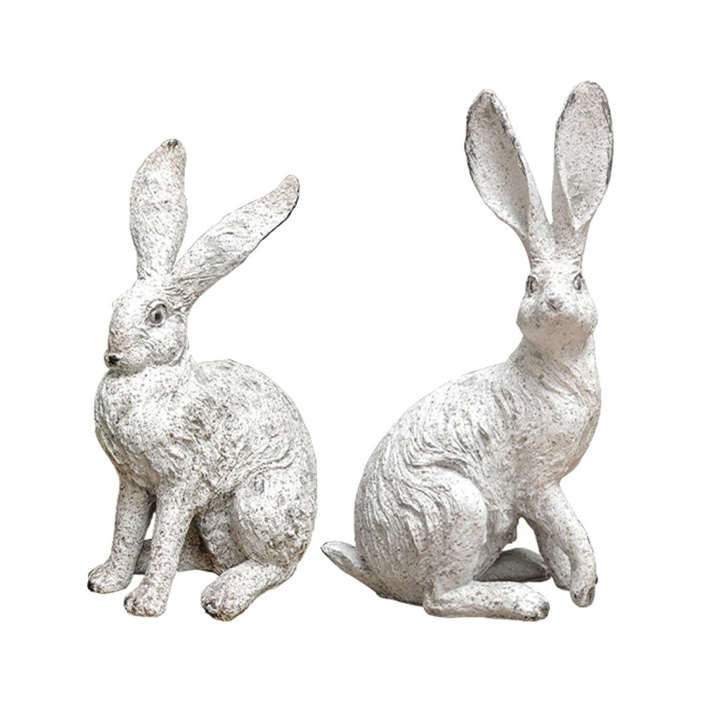 2 Pcs Garden Desk Statues Rabbit Figures Home Decor Cute Birthday Gift White