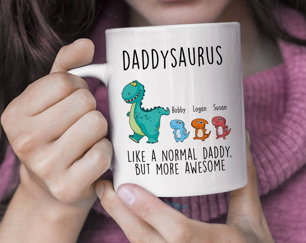Personalized Daddysaurus Coffee Mug for Dad - Cute Dinosaur Gift Idea