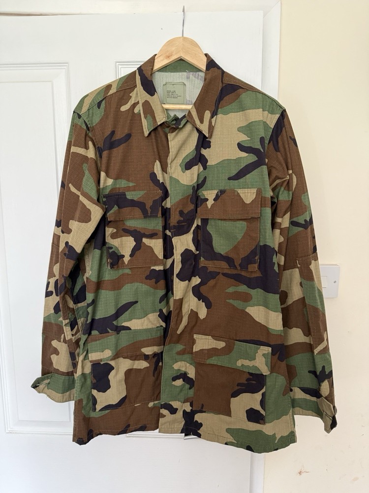 Vintage 1998 US Woodland BDU  Ripstop Combat Jacket Medium X-Long Military Coat