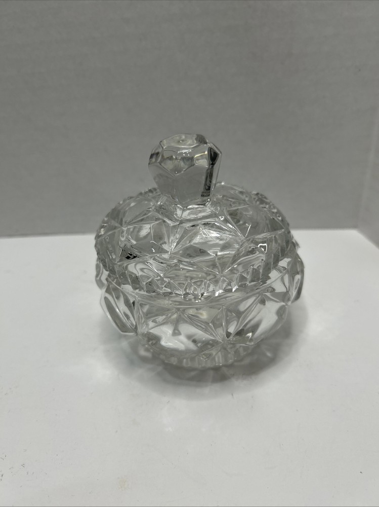 Vintage Crystal Cut Glass Candy Dish Or Trinket Bowl with Lid  4” x 4”