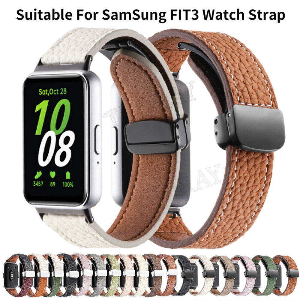 For Samsung Galaxy Fit 3 Magnetic Leather Watch Band Bracelet Replacement Strap