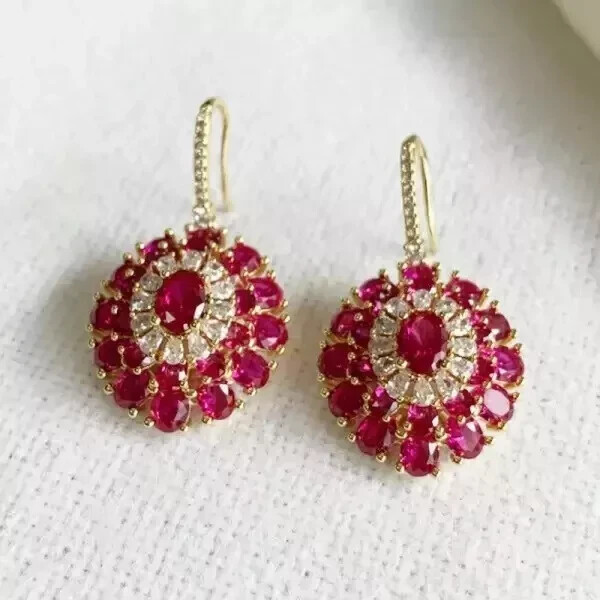 2Ct Oval Cut Simulated Pink Ruby Women Drop/Dangle Earring 14KYellow Gold Plated