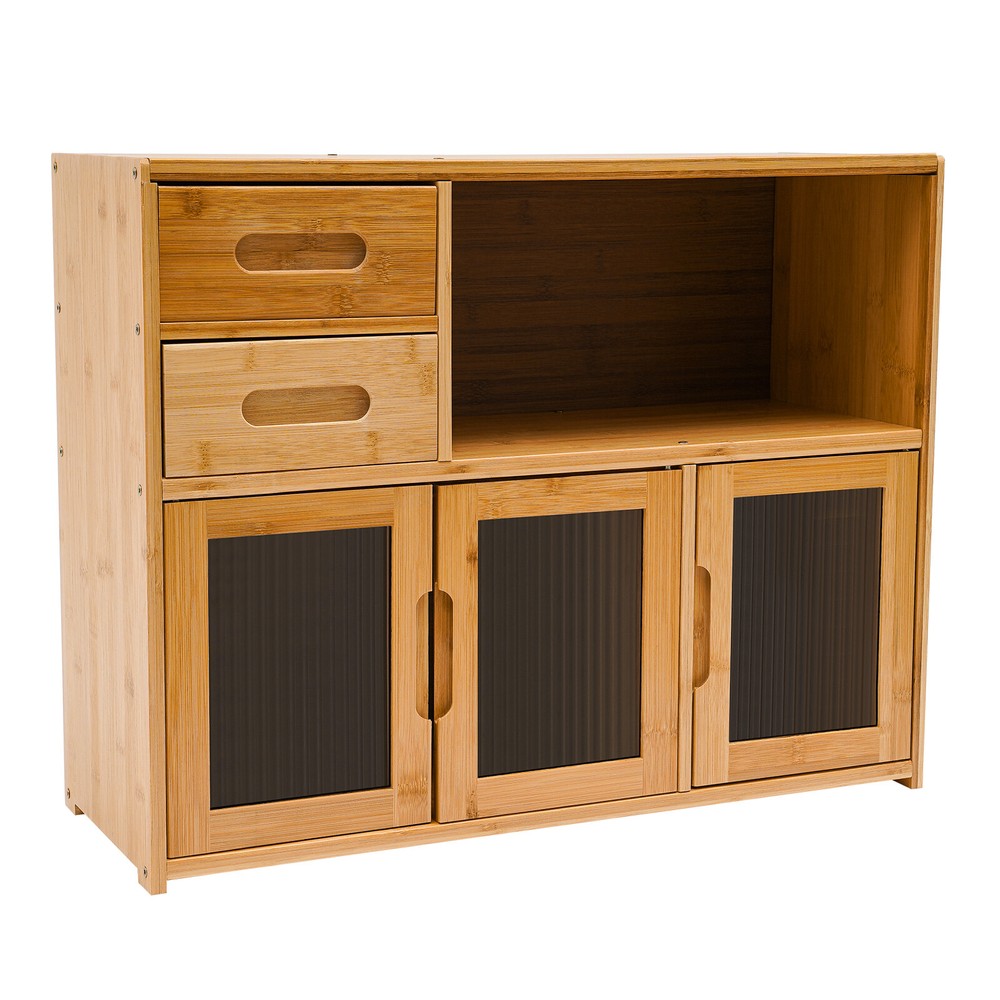 Bamboo Kitchen Pantry Cabinet with Doors Drawers and Shelves for Storage
