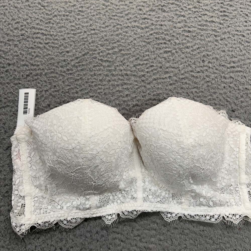 Pink Bra Large Mini Longline Bra Lightly Lined White Lace Weddding