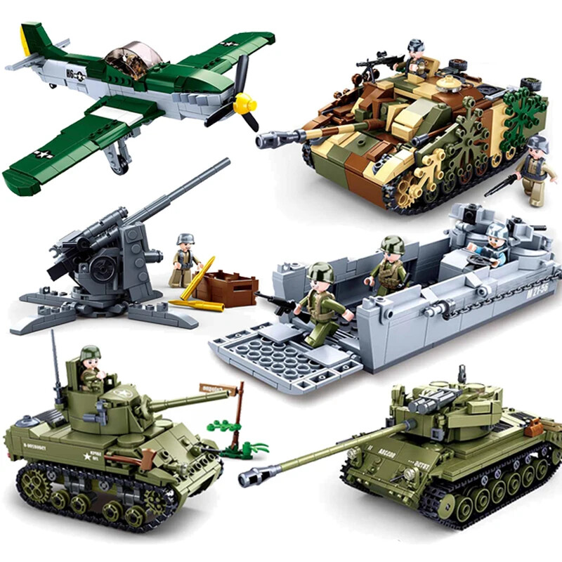 Landing Tank Aircrafts Jeep Boat Model Building Blocks Soldier Sets Kids Toys