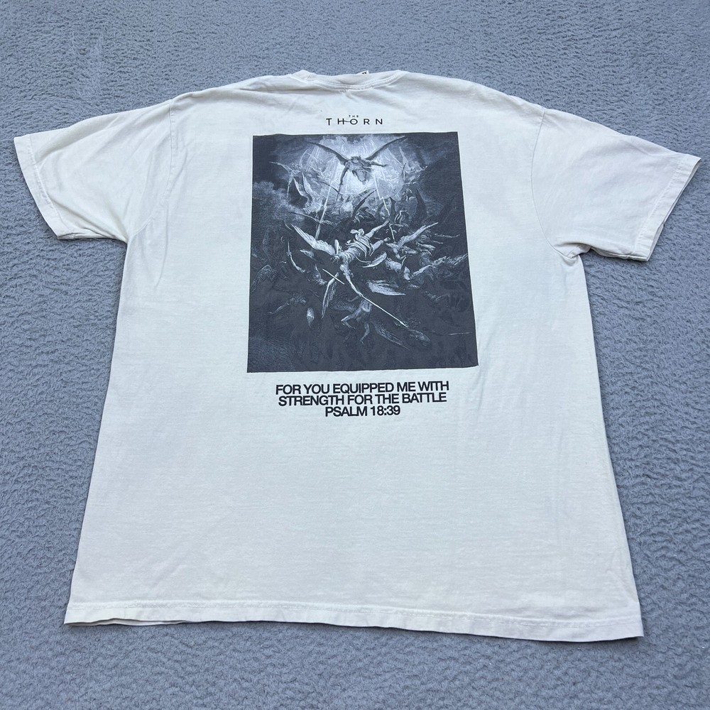 The Thorn Darkness Will Tremble Tee Mens XL Shirt Ivory Graphic Angel Army STAIN