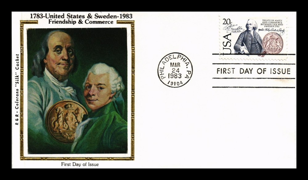 DR JIM STAMPS US Sweden Treaty 200th Anniversary FDC Colorano Silk Cachet