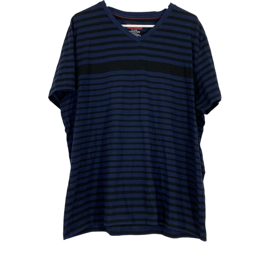 Alfani Mens Navy Blue Striped Slim Fit V-Neck T-Shirt Size XXL