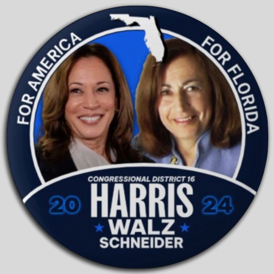 Kamala Harris Jan Schneider Congress Pin Button Jugate Florida Democrat Pres