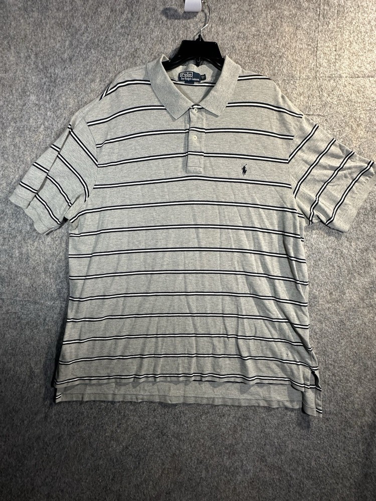 Polo Ralph Lauren Shirt Mens 3XB Gray Blue Stripe Short Sleeve Cotton Big Tall